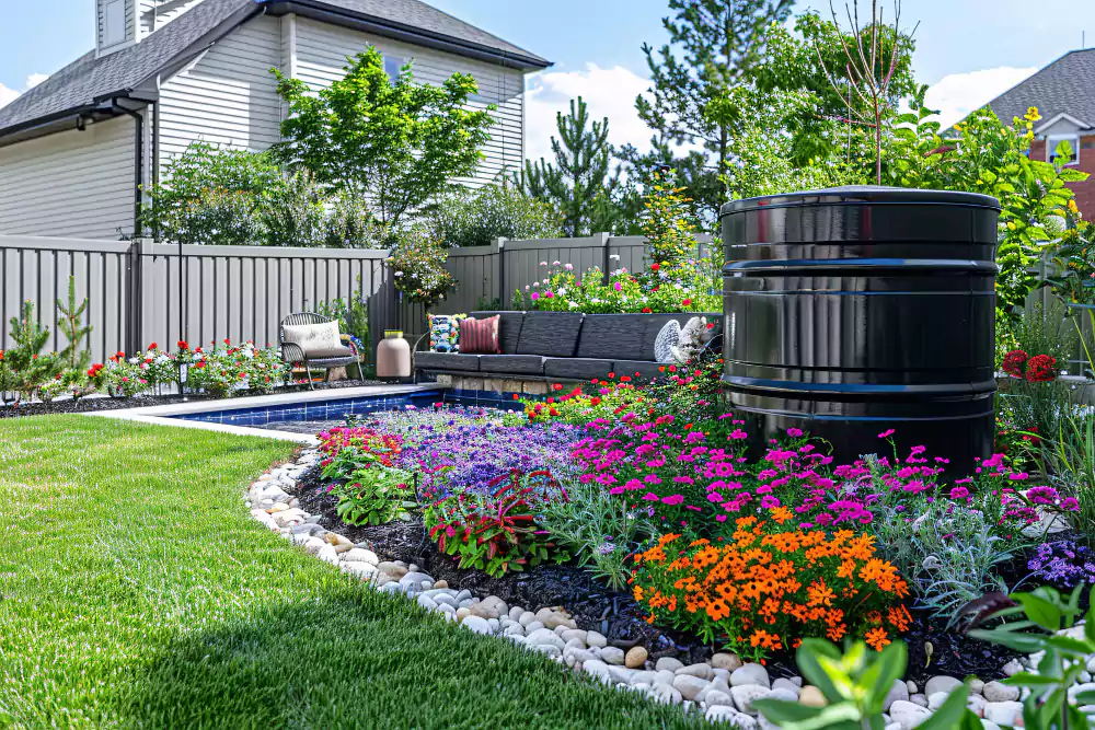 Freshly mulched landscape beds with neatly edged borders around a residential lawn